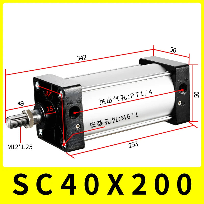 SC40 Series Bore 40mm Air Cylinder &ndash; High Thrust Up To 60 Kg SC40-200 Stroke