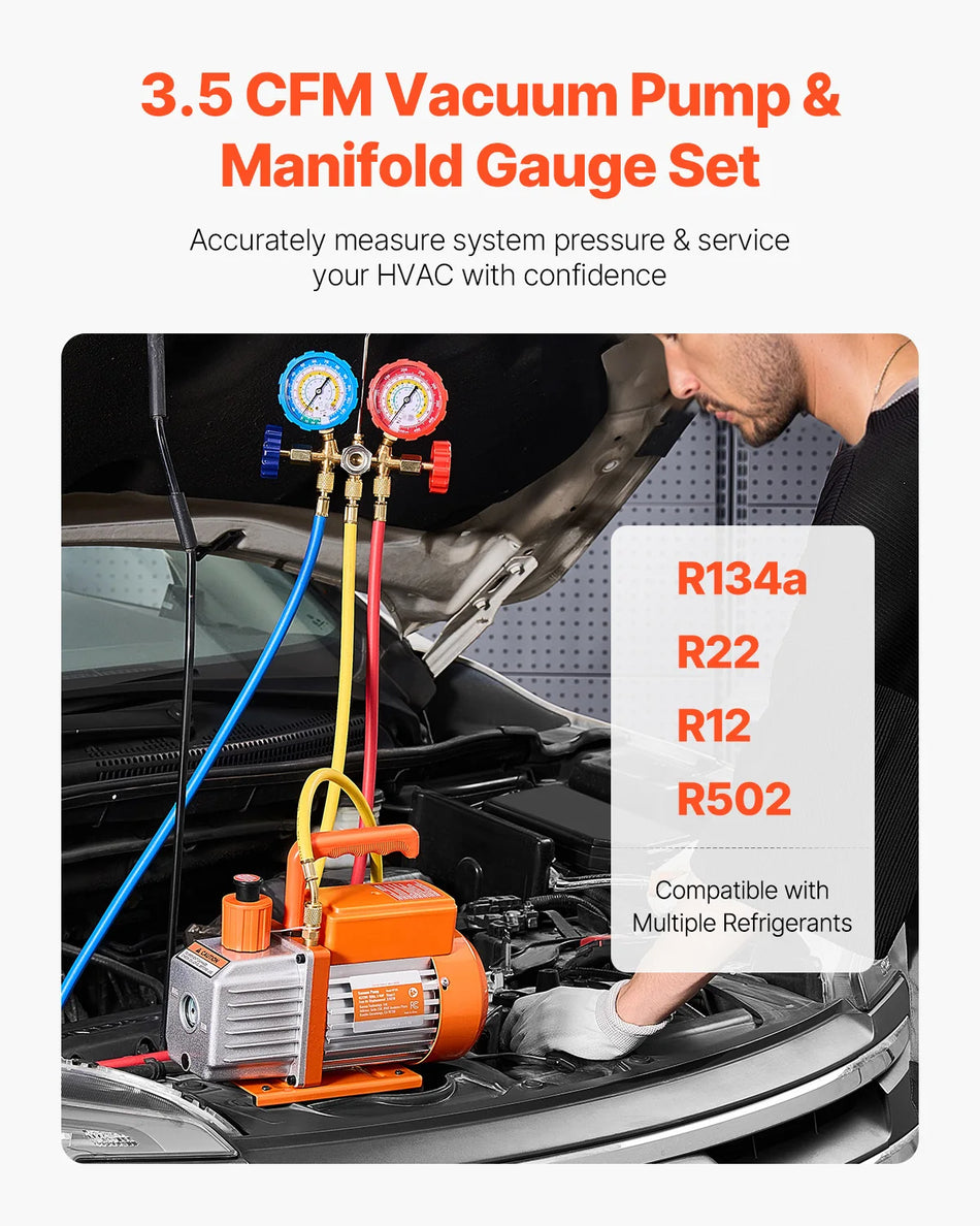 Set di Pompa per Vuoto e Manometro 3.5 a 4.5 CFM HVAC R134a