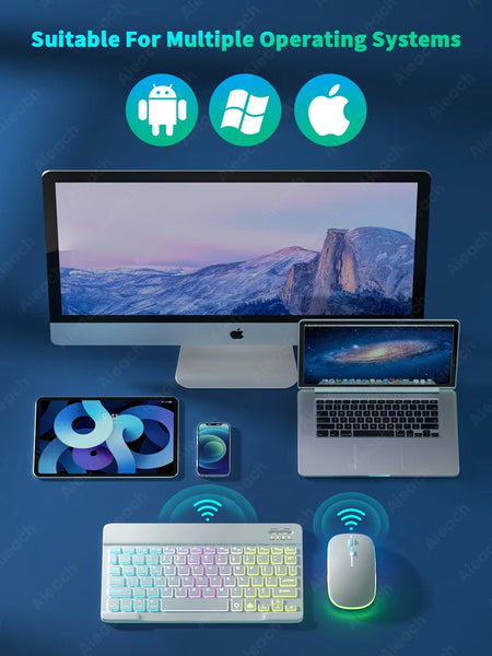 Rainbow Backlit Tablet Keyboard For Android iOS &ndash; Bluetooth