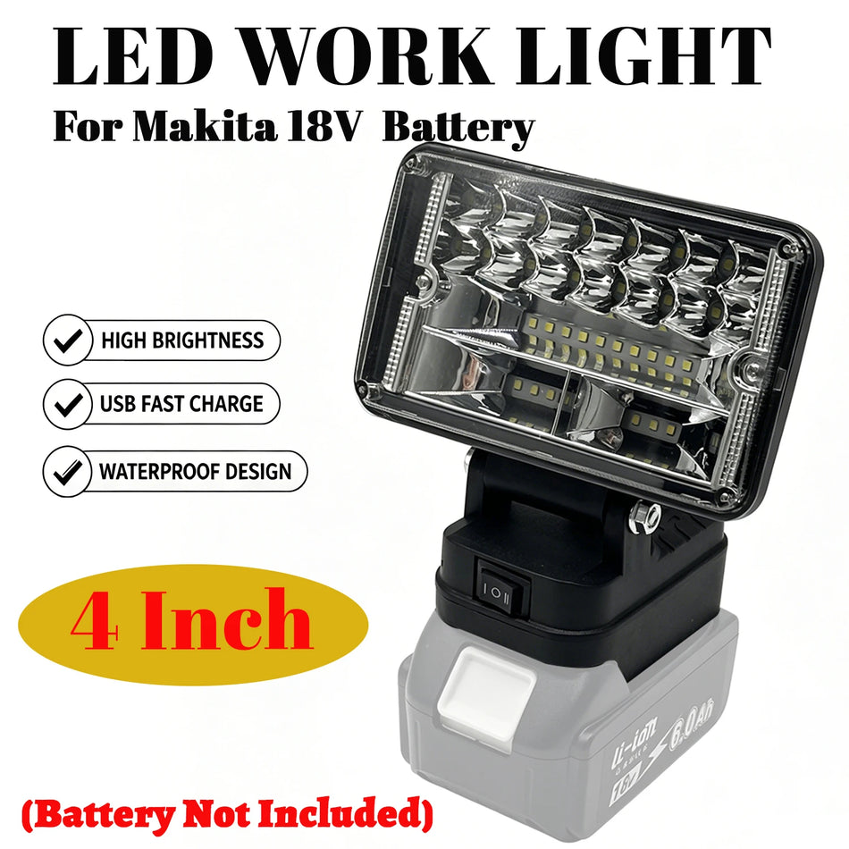 Lanterna de Trabalho LED Sem Fios de 4 Polegadas com Duas Portas USB para Ferramentas Makita