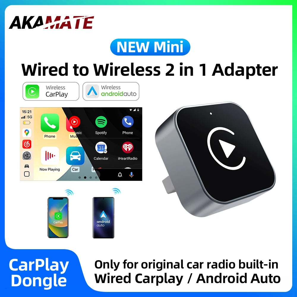 New Mini 2in1 Wired to Wireless CarPlay Android Auto Adapter USB Plug ...