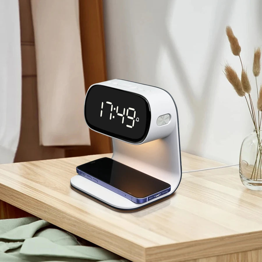 LED Night Light Alarm Clock &ndash; Wireless Charging &amp; Mood Light