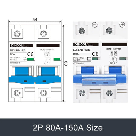 DC Mini Circuit Breaker DZ47B for Solar Battery Protection - 12V to 240V, 16A to 125A