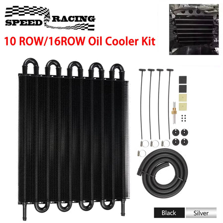 10 Row/16 Row Oil Cooler Kit, Universal Aluminum Remote Transmission Engine Cooler Auto-Manual Radiator Converter Kit by InterCyprus Trading Ltd