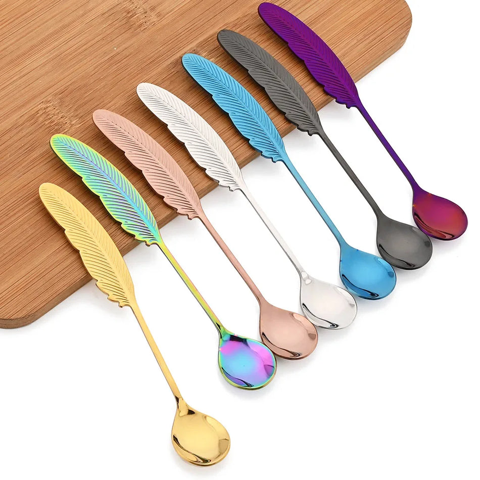 Colorful Feather Stainless Steel Spoon Set &ndash; Creative Design for Desserts