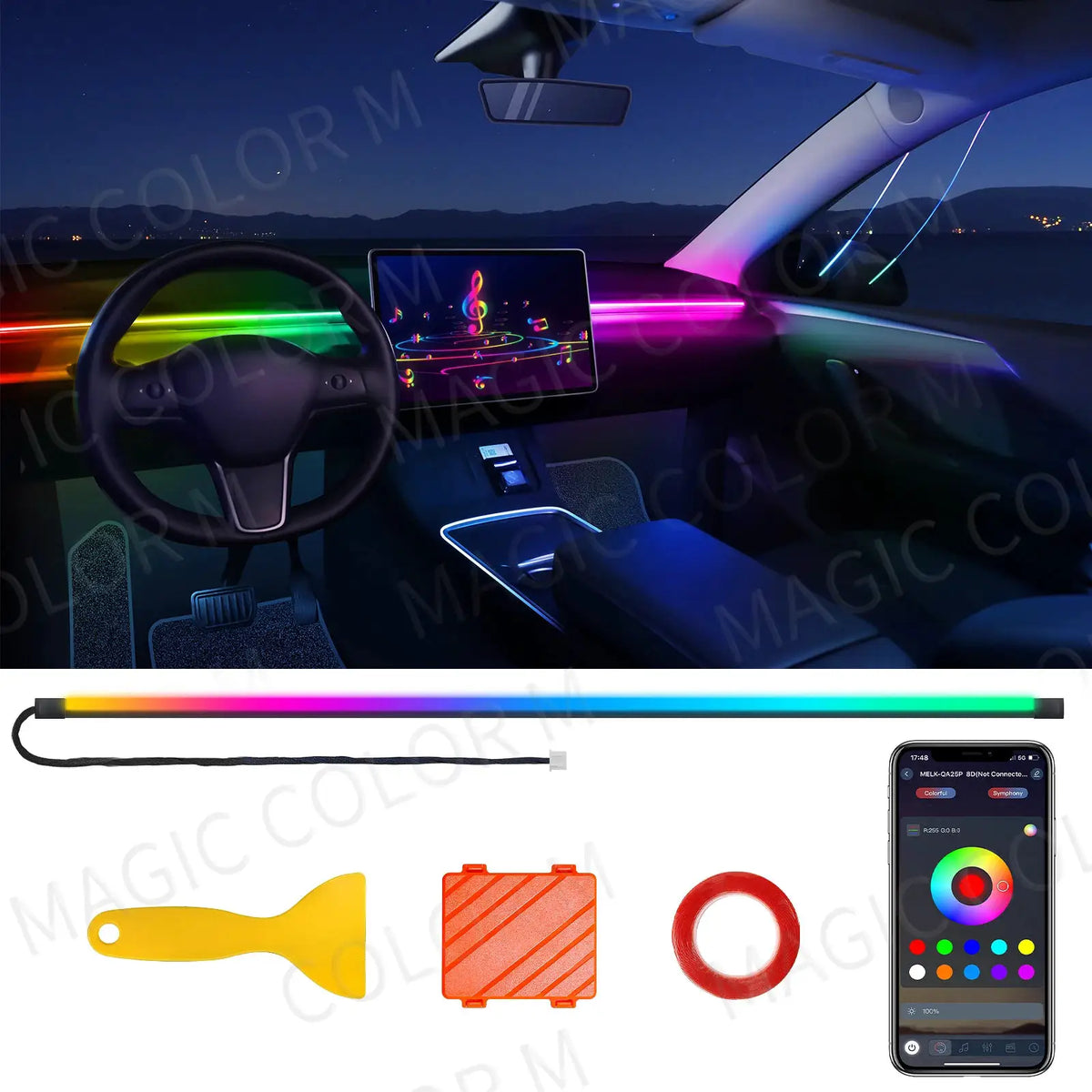 78inch 200cm 150cm LED Car Ambient Light Front Dashboard Windshield 64 Color RGB Symphony Interior Atmosphere Lamp App Control by InterCyprus Trading Ltd