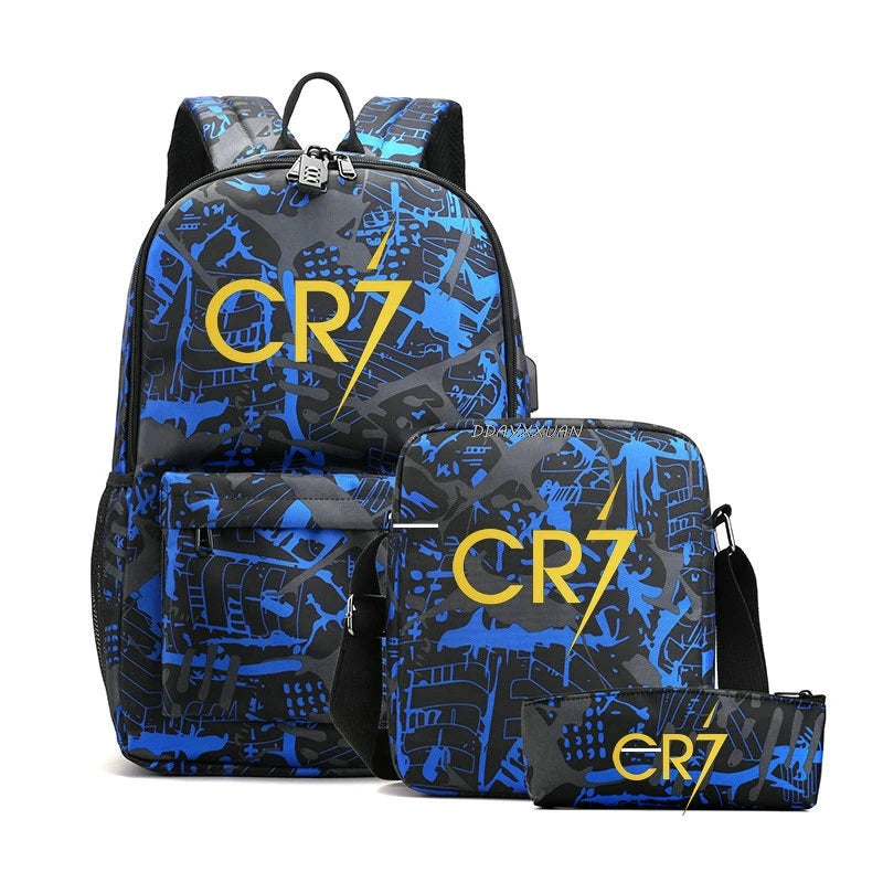 MINISO CR7 3Pcs Set Backpack For Teenager Boys School Bag Laptop Rucks InterCyprus