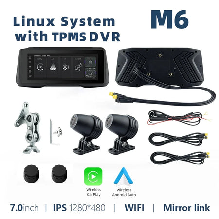 EKIY 7 Inch Portable Motorcycle Navigation GPS &ndash; Wireless CarPlay and IPX7 Waterproof M6-TPMS-DVR