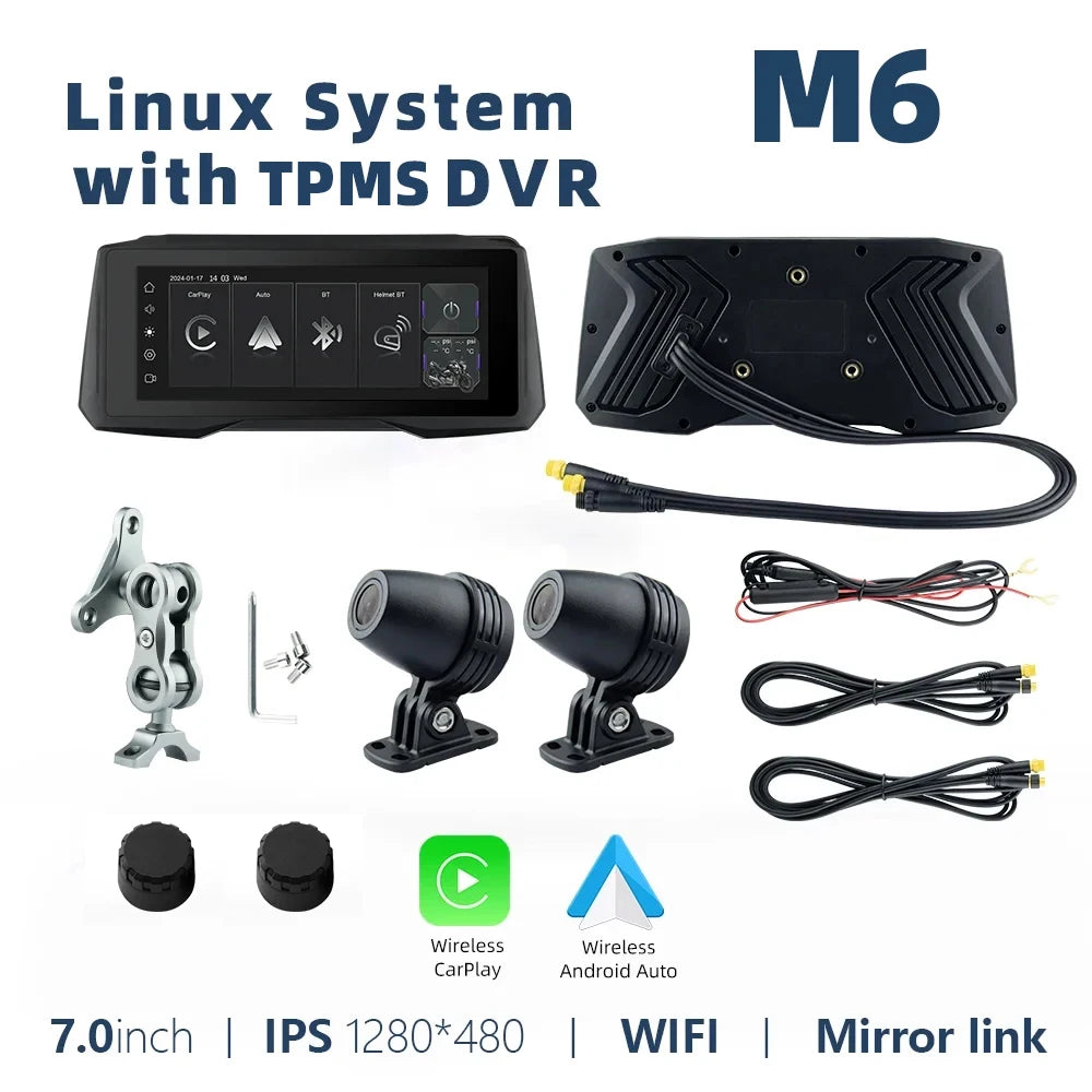 EKIY 7 Inch Portable Motorcycle GPS Display &ndash; Wireless CarPlay and Android Auto M6-TPMS-DVR