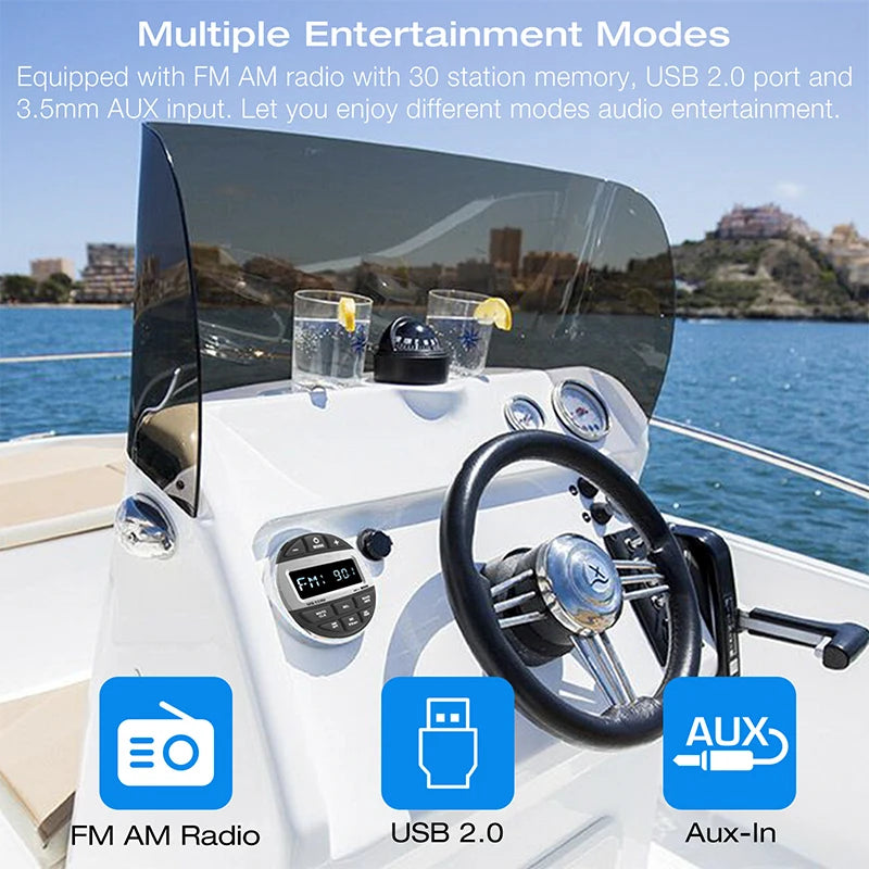 GRANDnavi Waterproof Bluetooth Marine Stereo - Digital Media Player for Boats and ATVs