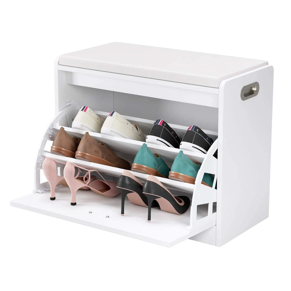 Getone Λευκό Παγκάκι Παπουτσιών Με PU Δερμάτινη Έδρα και Αναδιπλούμενο Συρτάρι