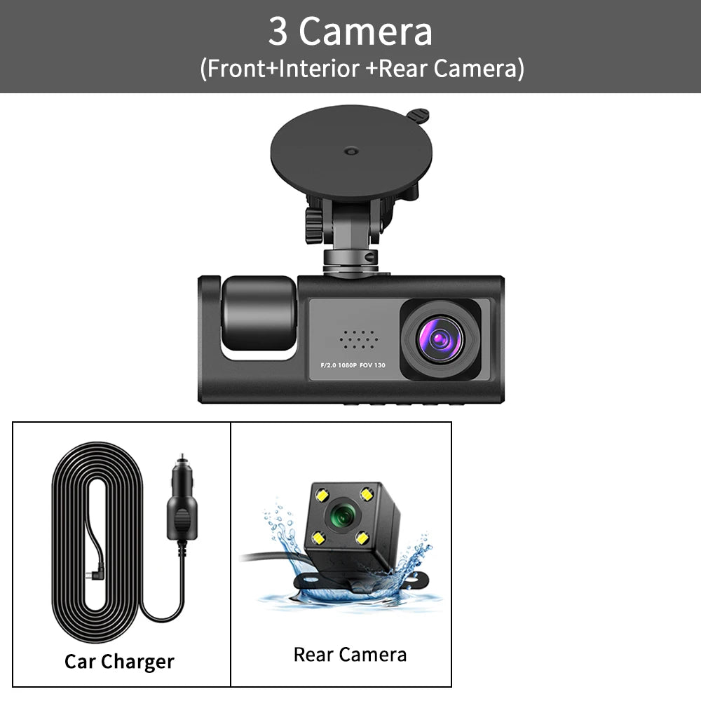 3 Channel Dash Cam Video Recorder &ndash; Triple Lens 24H Parking Monitor 3 Camera / 64G