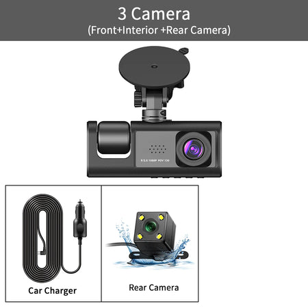 3 Channel Dash Cam Video Recorder &ndash; Triple Lens 24H Parking Monitor 3 Camera / 64G