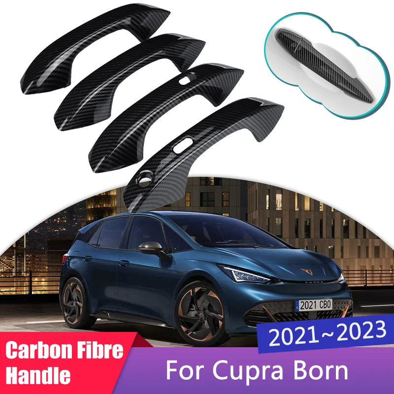 Carbon Fiber Door Handle Covers for Cupra Born 2021-2023 - Stylish Car Accessories with Protective Film Stickers Trim