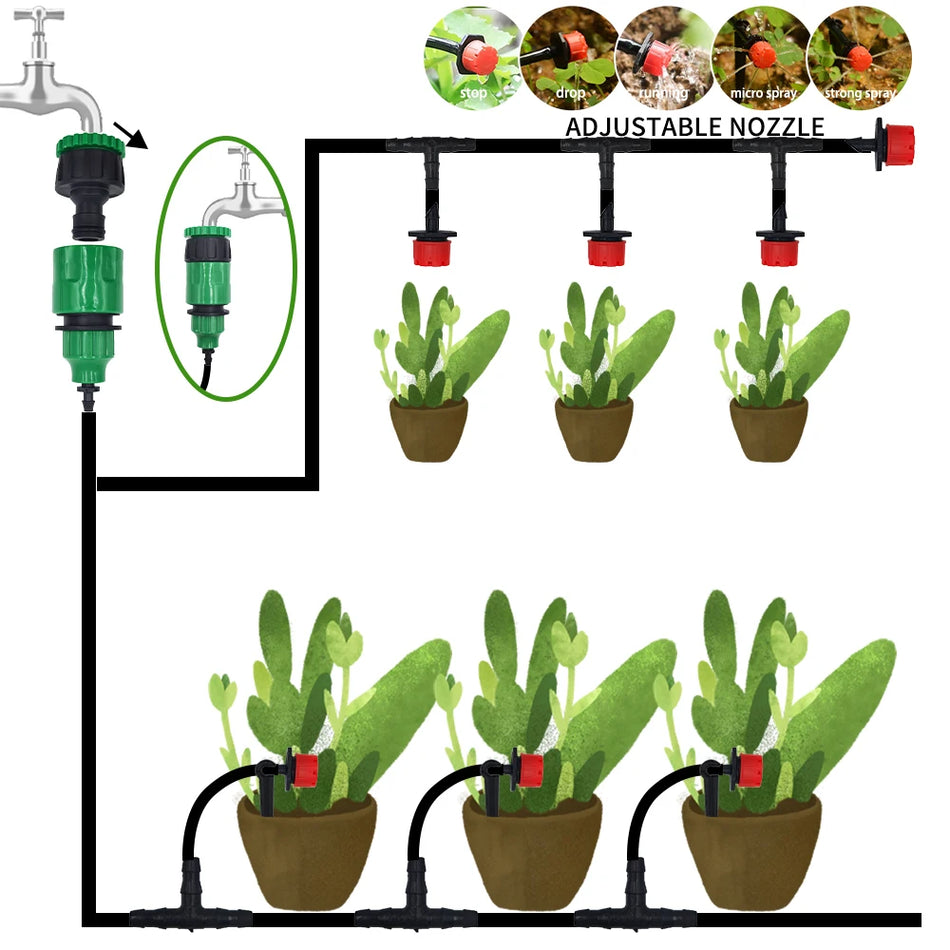 Portable 20M Micro Drip Irrigation System with Adjustable Drippers - Automatic Garden Watering Kit