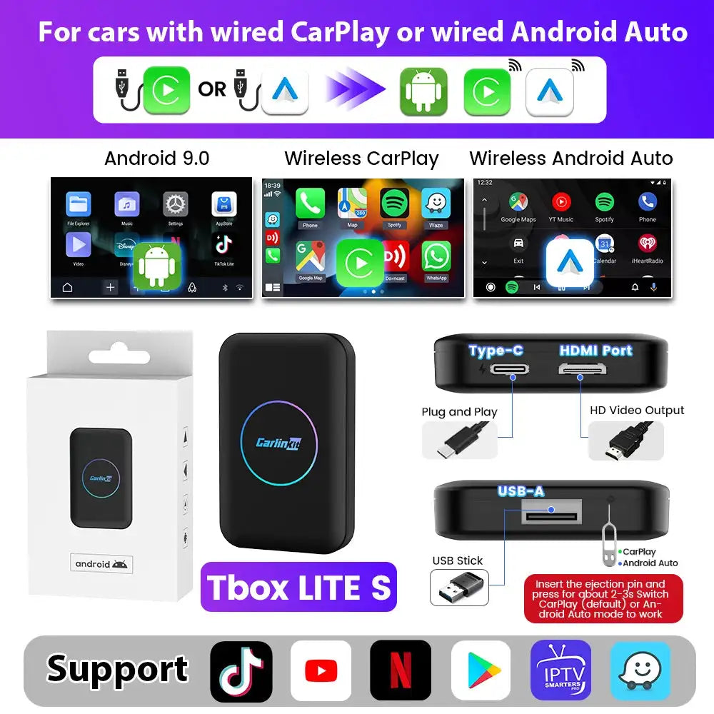 Carlinkit Android Auto Wireless Adapter 32GB CarPlay Ready TBOX LITE S / 2GB 32GB