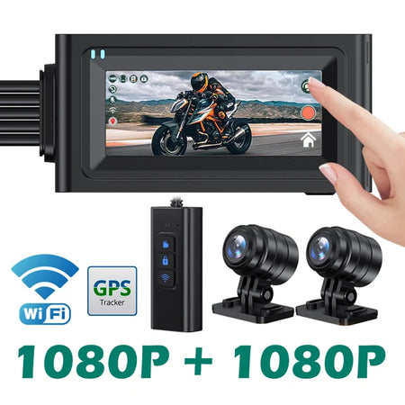 Motorcycle Camera Touch Screen Wifi GPS &ndash; HD 1080P Dual Lens Waterproof Dash Cam V10 / 128G