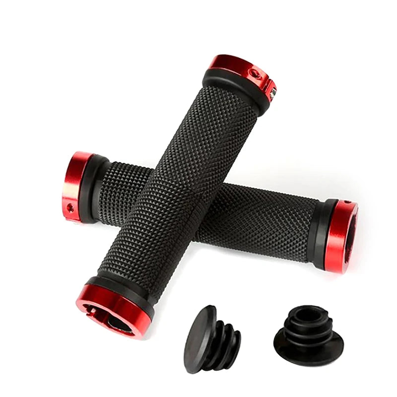 Comfort Grip MTB Bicycle Handlebar Grips with Lock-On Alloy Cuffs Red