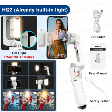 AXNEN HQ2 Series Mobile Phone Stabilizer &ndash; Smooth Video Capture add Storage Bag / HQ2 with Light / CHINA