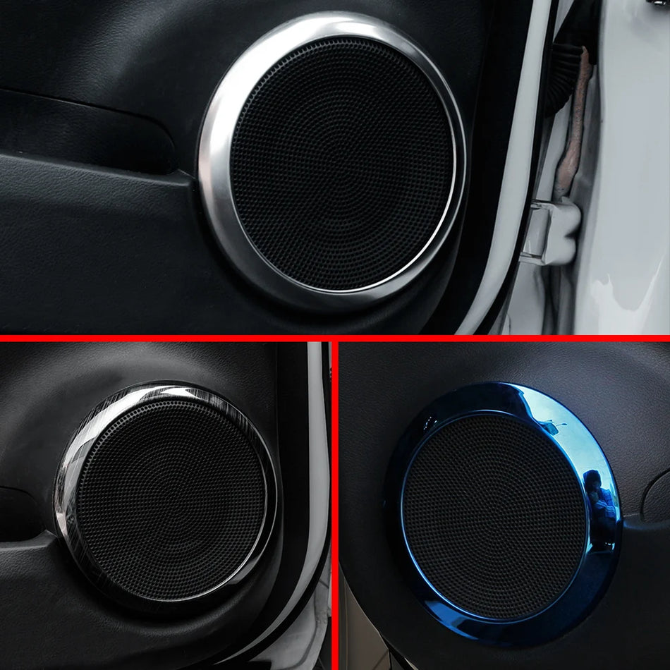 Nissan Kicks Car Door Speaker Panel Circle Trim Ring Covers, Stainless Steel Set