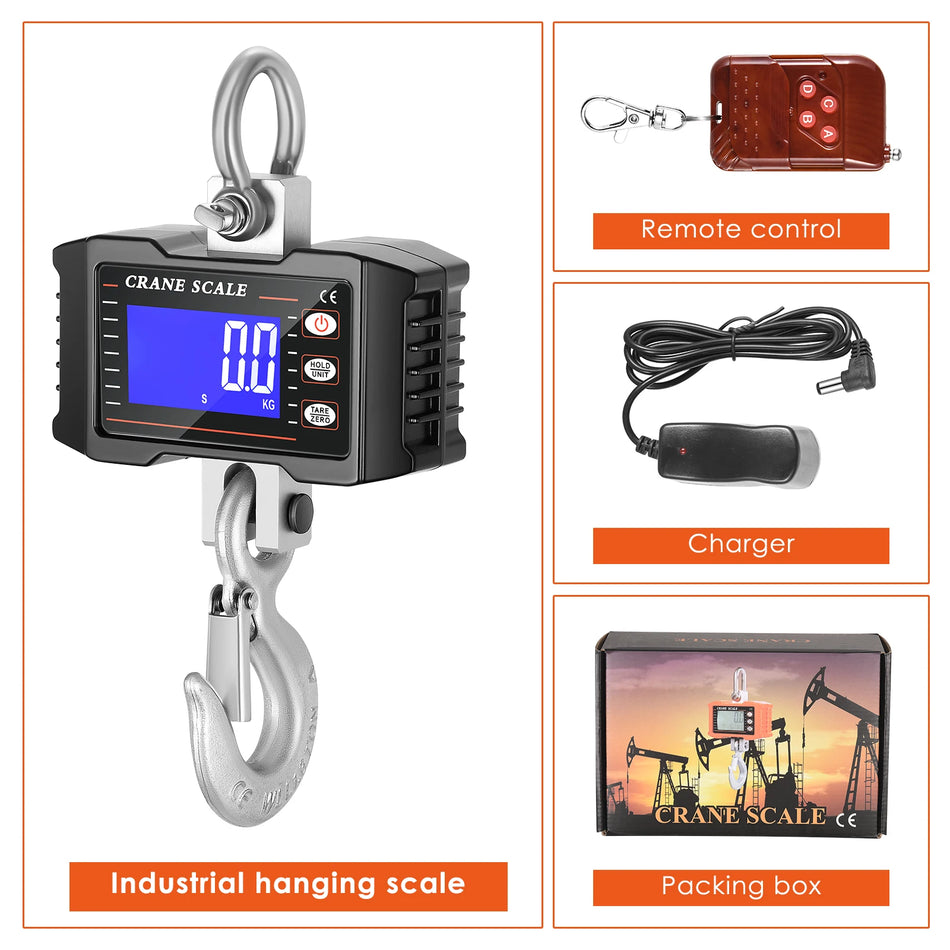 Digitaalinen Ripustettava Vaaka 1000kg LCD Taustavalaistu Nostovaaka