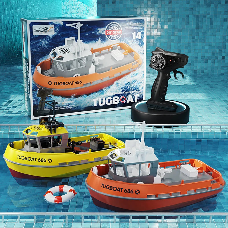 Powerful 686 RC Tugboat with Dual Motor - Wireless Fun for Ages 14+
