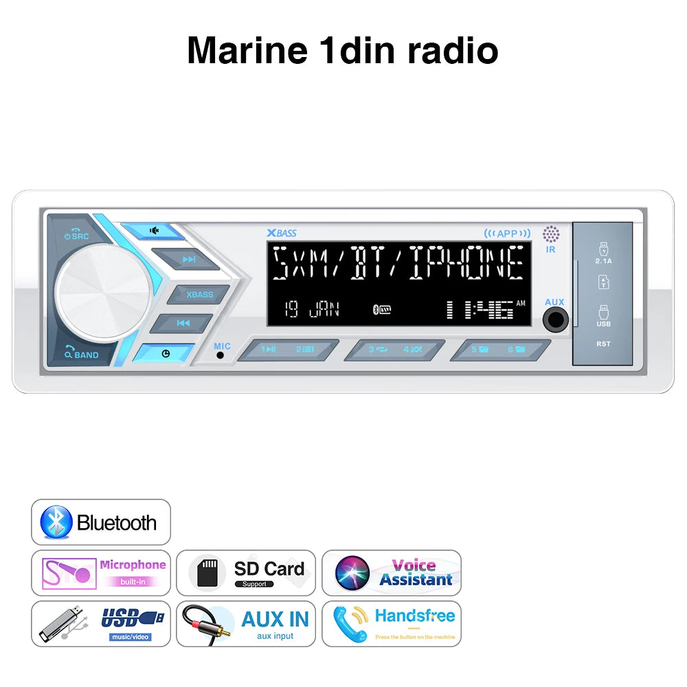 AKAMATE 1Din Boat Radio - Bluetooth USB AUX Marine Stereo only radio