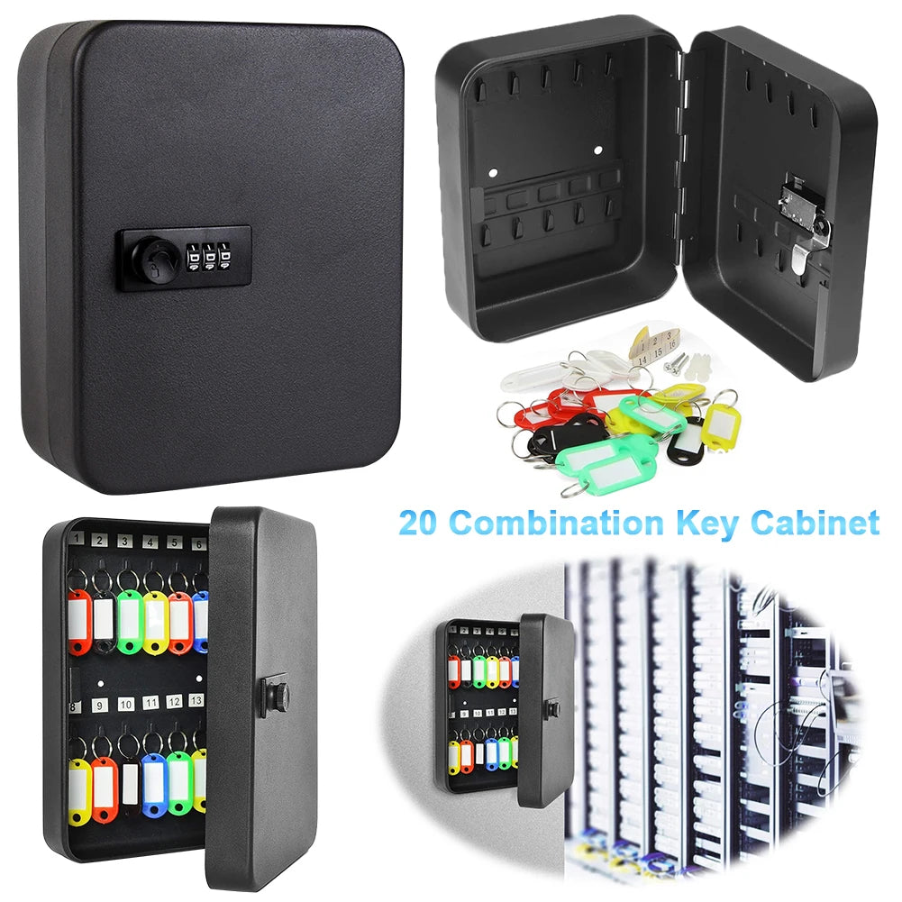 Combination Key Cabinet 20 Key Hooks &ndash; Wall Mount Lock Box with Code Lock