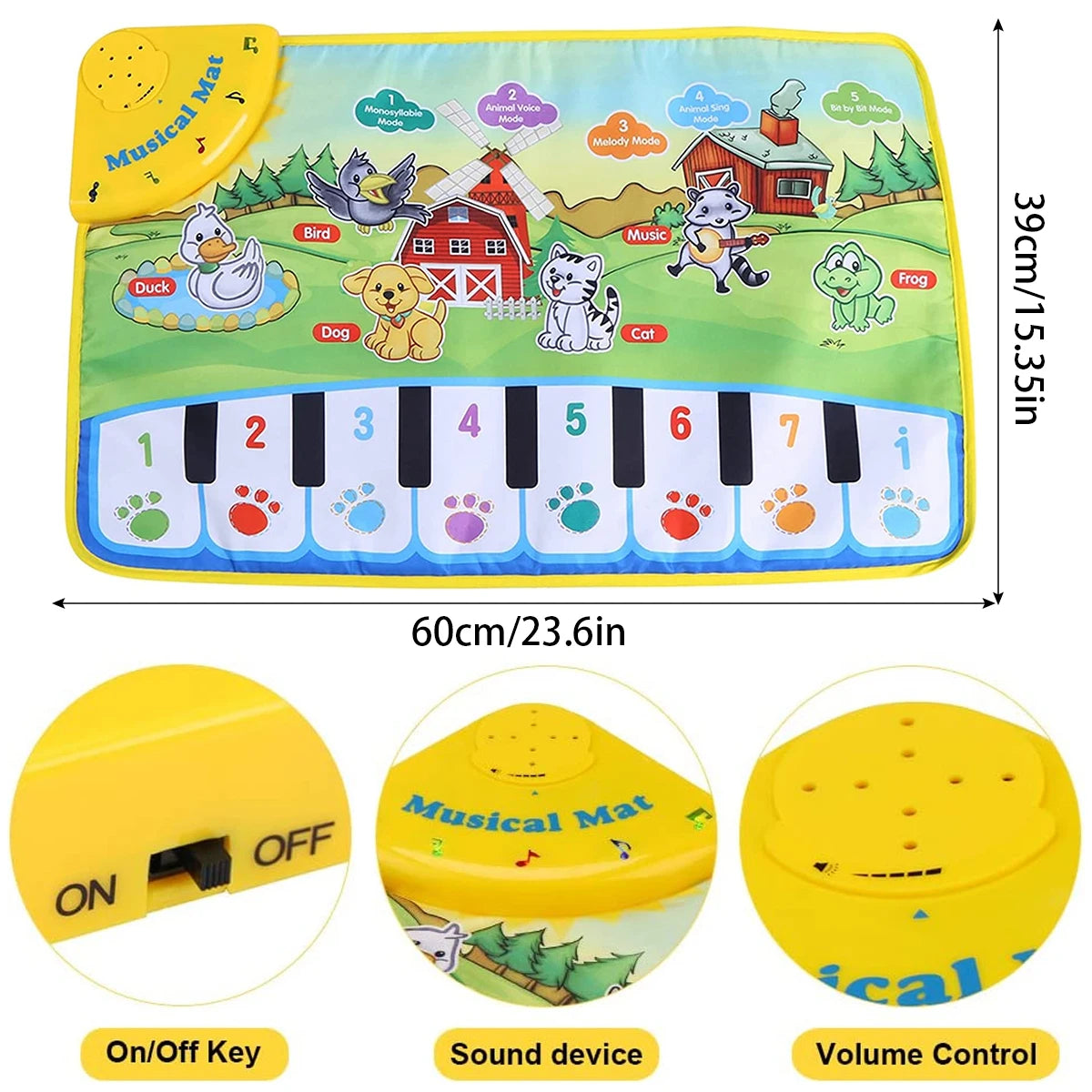 Musical Piano Mat 60x39cm &ndash; Interactive Educational Toy with Animal Sounds