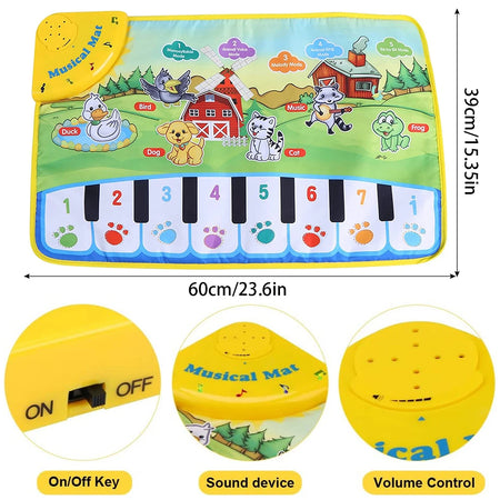 Musical Piano Mat 60x39cm &ndash; Interactive Educational Toy with Animal Sounds