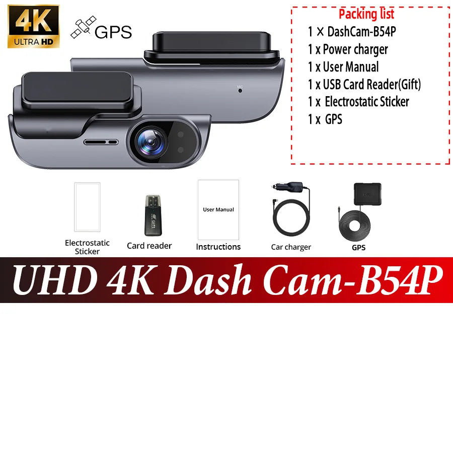 ACCEO Dashcam Auto 4K Car DVR - Night Vision GPS WiFi B54P-With GPS / None