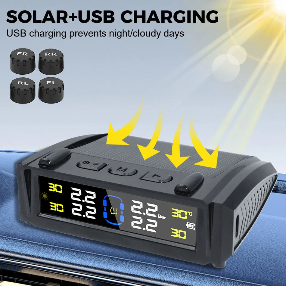 Leepee 31209 TPMS 4 Sensörlü Araç Lastik Basıncı İzleme Sistemi Güneş Enerjili USB