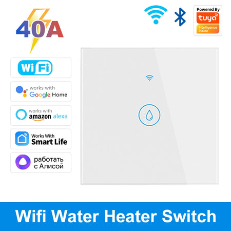 Tuya Smart 40A WiFi &amp; Bluetooth Water Heater Touch Switch White