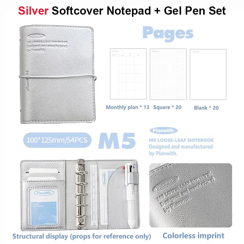 Planwith M5 Binder Notebook Set with Versatile Gel Pens and Flipchart Notepad SR Notebook Pen Set