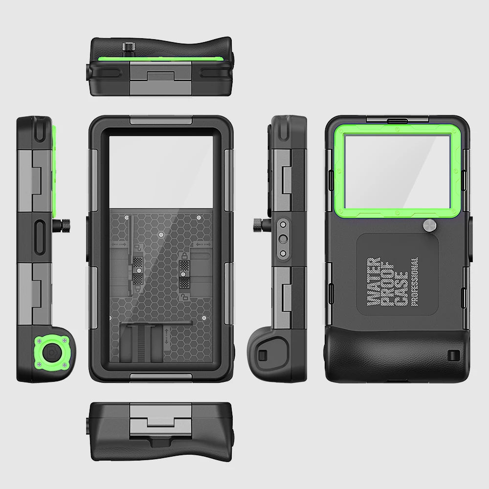 Shellbox Waterproof Phone Case &ndash; IP68 Standard for Diving and Swimming Black Green / for phone series(6.9&quot;) / Case &amp; Strap|PC