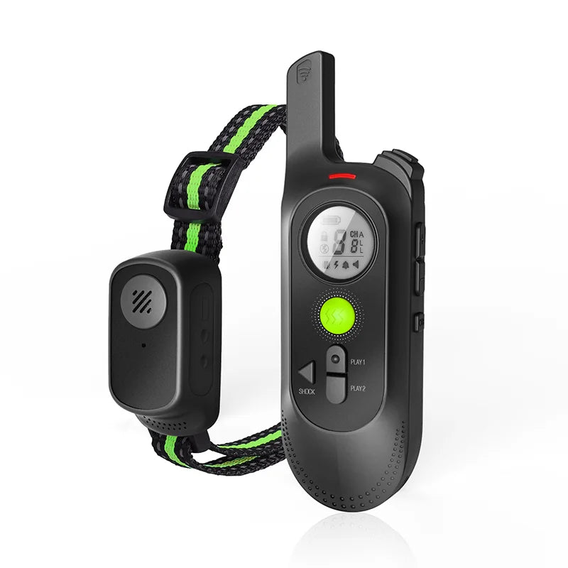 PetEdu Waterproof Dog Training Collar with Remote Voice Commands and Vibration PS6-Green