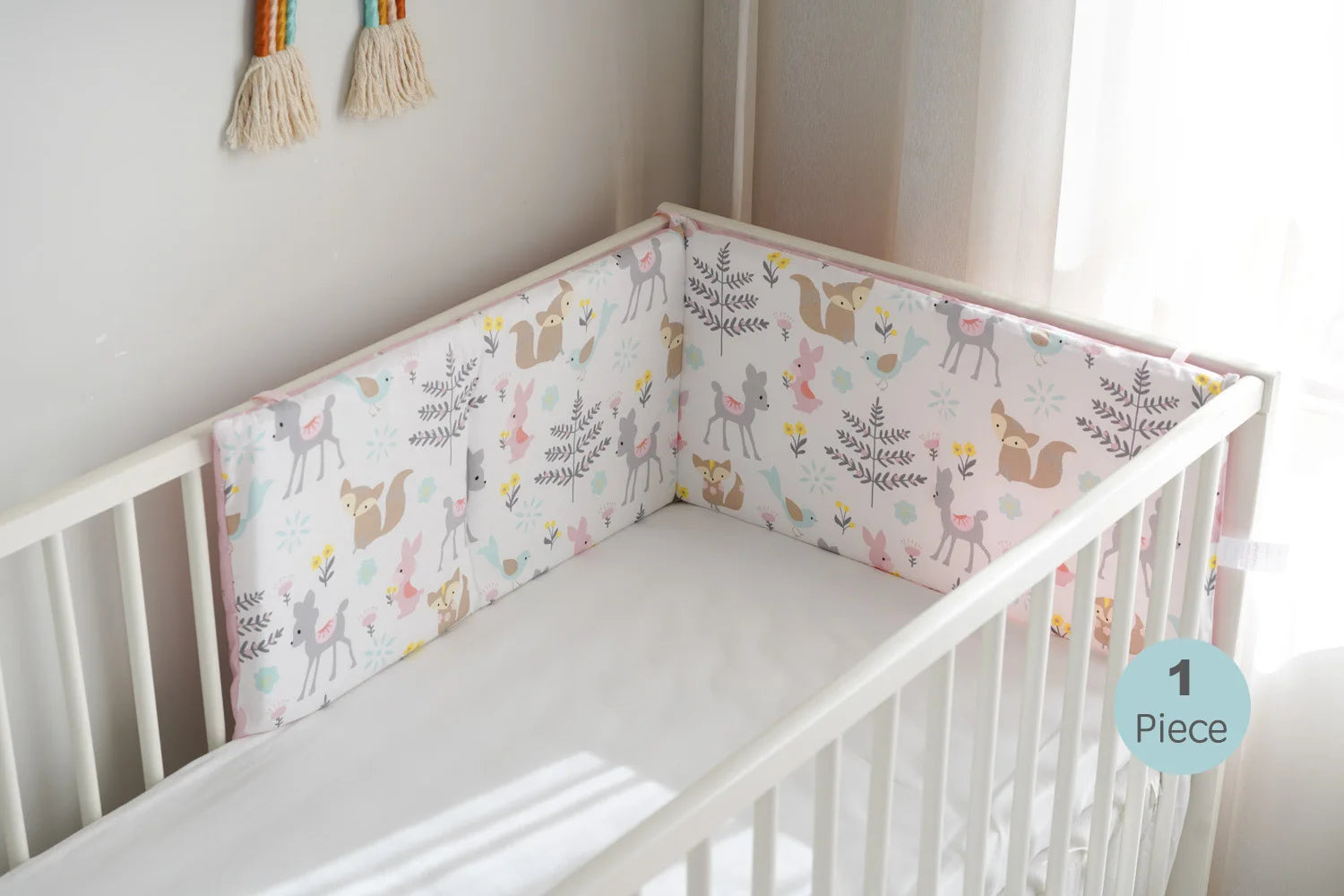 Baby Crib Bumpers Anti Collision Protector - Pink Fox Design for Girls 120x30cm-pink