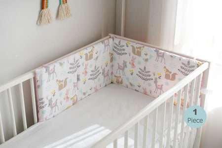Baby Crib Bumpers Anti Collision Protector - Pink Fox Design for Girls 120x30cm-pink