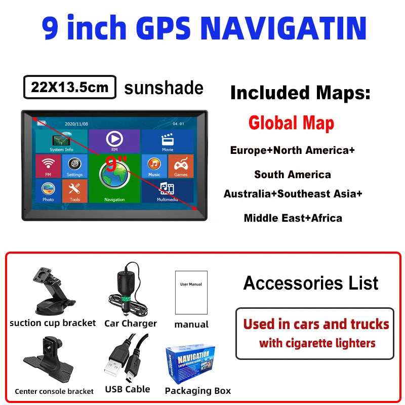 WEEKJOOY 9 Inch GPS Navigation &ndash; Free Update for Europe and North America Global map / CN / 9 inch GPS
