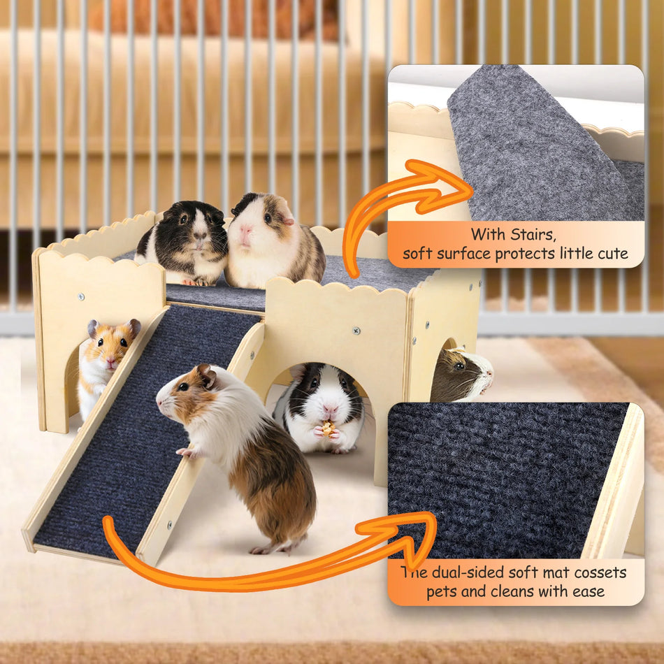 Castel din lemn pentru hamsteri cu scări și saltele