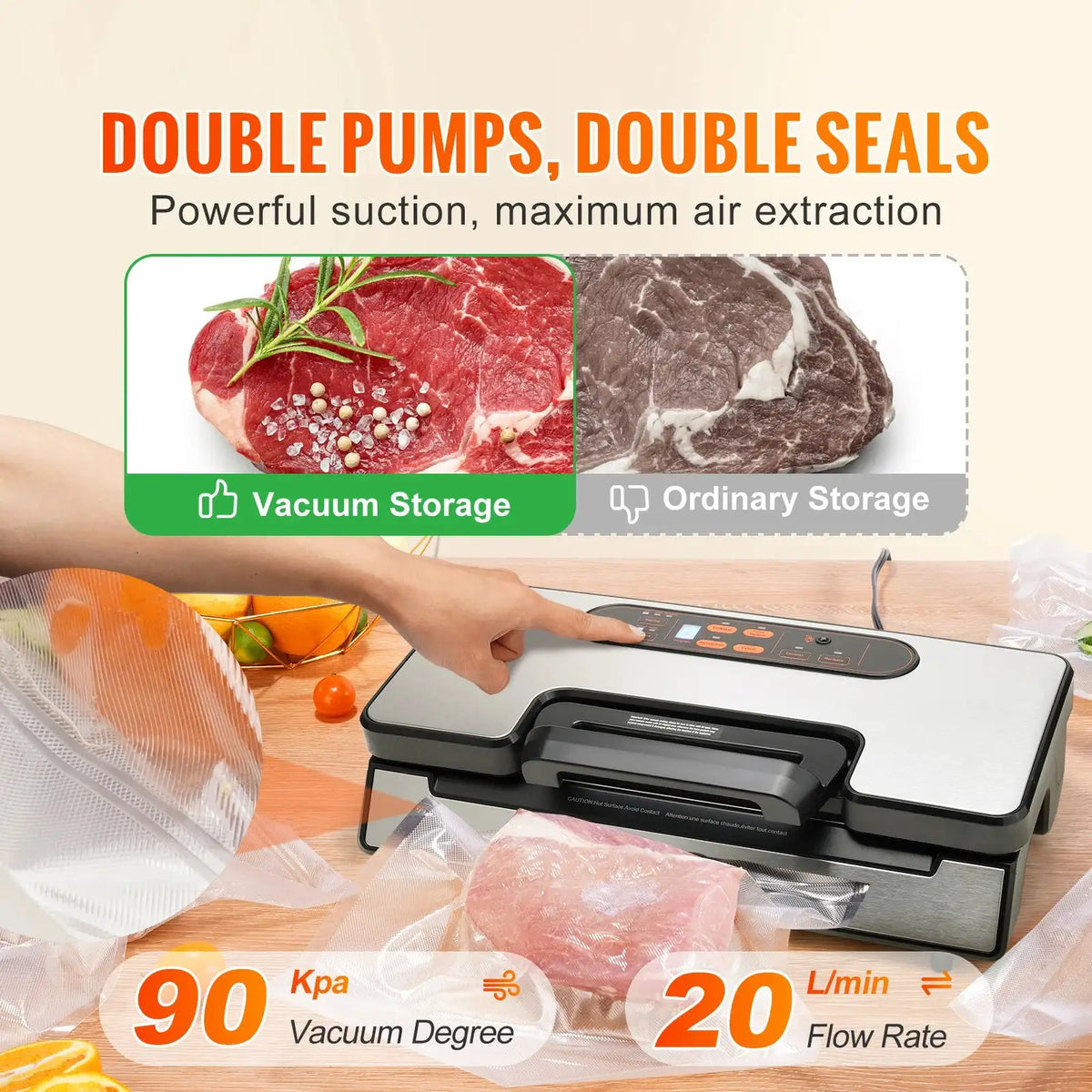 90Kpa Vacuum Sealer 130W With Free 10 Vacuum Bags