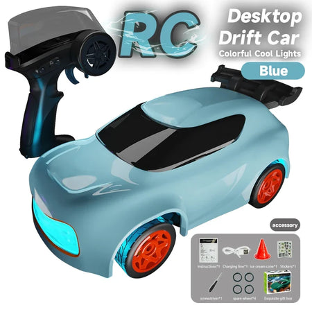 Mini Desktop Drift Car Q197 RC Vehicle &ndash; Colorful Lights Blue