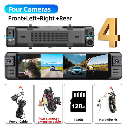 11.26inch 1080P Car DVR 4CH &ndash; Night Vision Parking Mode DVR Rear JYX 128GB