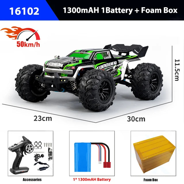 1/16 70KM/h 4WD RC Car &ndash; Ultra Fast Brushless Motor Racing 16102 Green