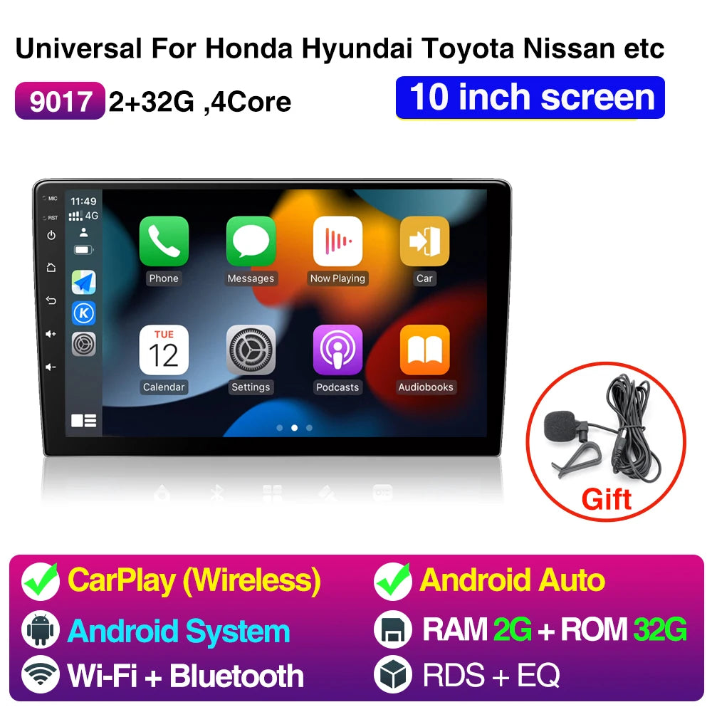 9Inch 10Inch Car Radio Universal CarPlay &ndash; GPS Bluetooth 10inch 2 32G