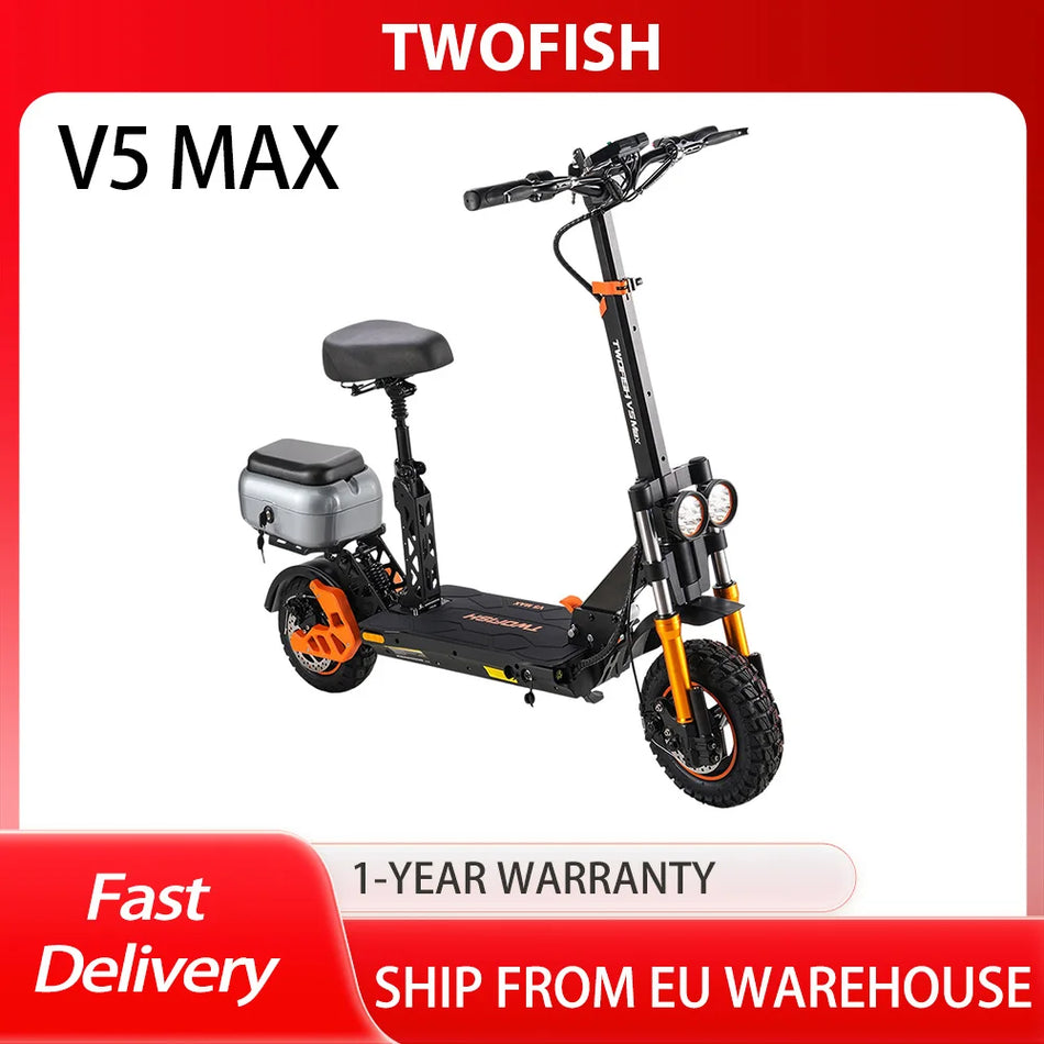 Ηλεκτρικό Πατίνι Twofish V5 Max με Καθίσμα, Κινητήρας 800W, Μπαταρία 48V 18Ah, Μέγιστη Ταχύτητα 45km/h, Ελαστικά 11in Εμπρός, 10in Πίσω