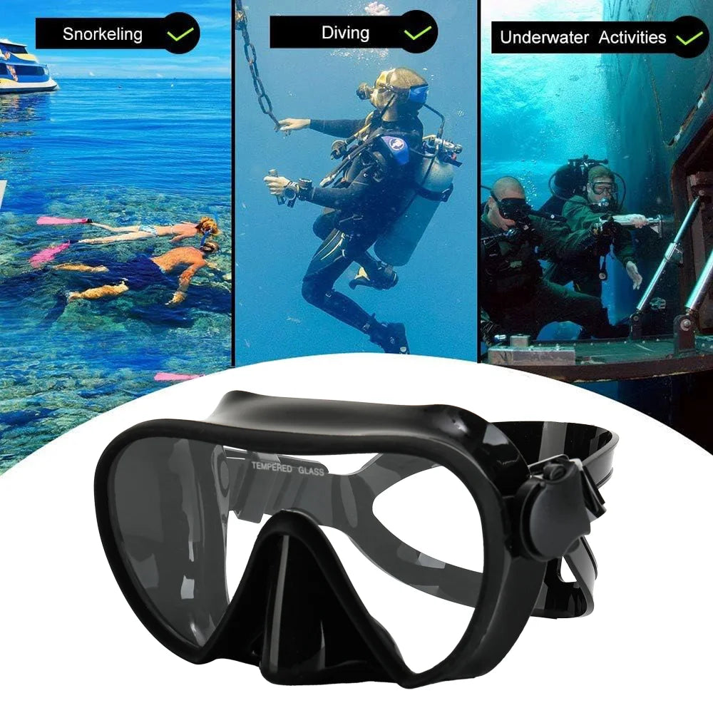 Frameless Scuba Diving Mask with Panoramic Tempered Glass and Silicone Skirt
