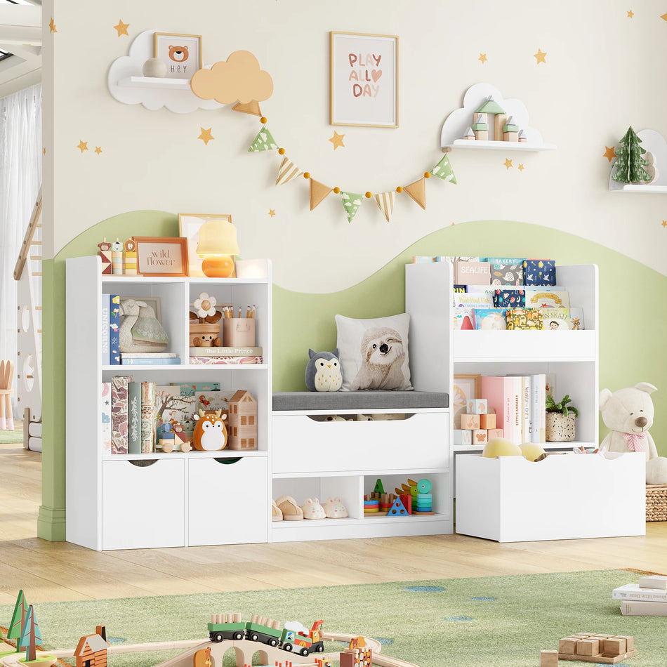 Getone Игровое Хранилище Игрушек Детская Книжная Полка С Скамейкой 3 Ящика
