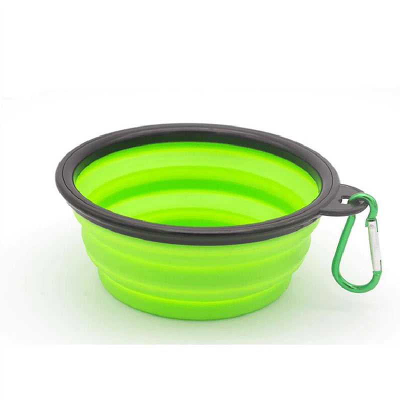 Portable Folding Silicone Dog and Cat Bowl with Carabiner Green / 350ml