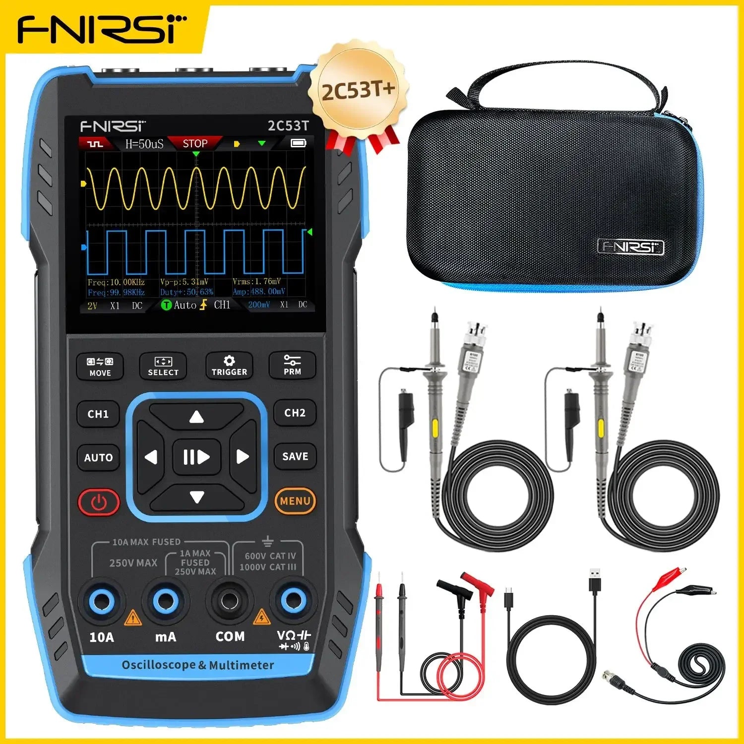 FNIRSI 2C23T 2C53T &ndash; 3 in 1 Dual Channel Handheld Digital Oscilloscope Multimeter Signal Generator 2C53T 2PCS P1600